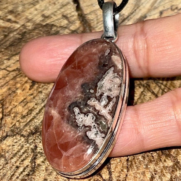 Raspberry Spar Rhodochrosite Pendant 2 1/4” - Picture 7 of 13